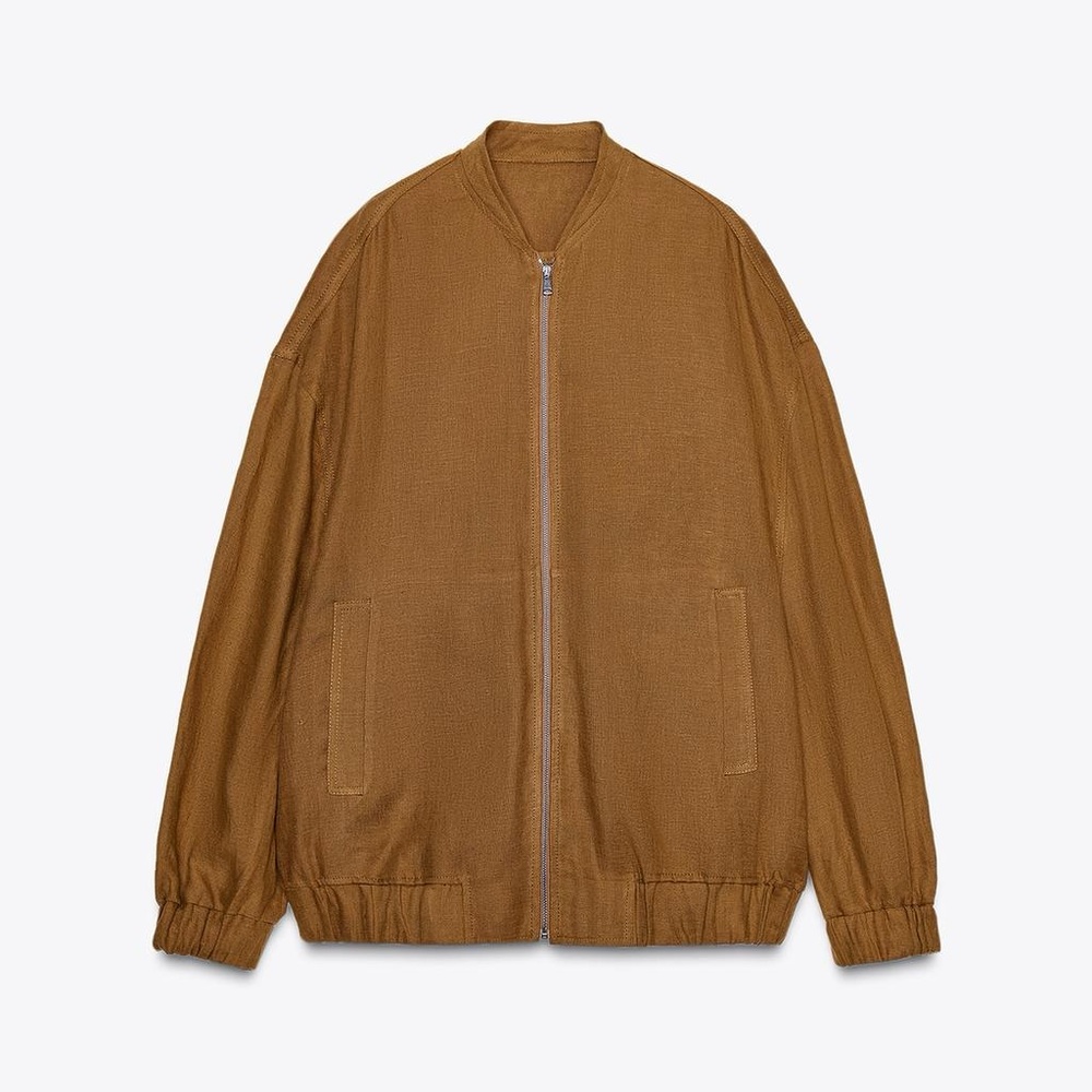 ZARA 100% Linen Bomber Jacket - Picture 3 of 9